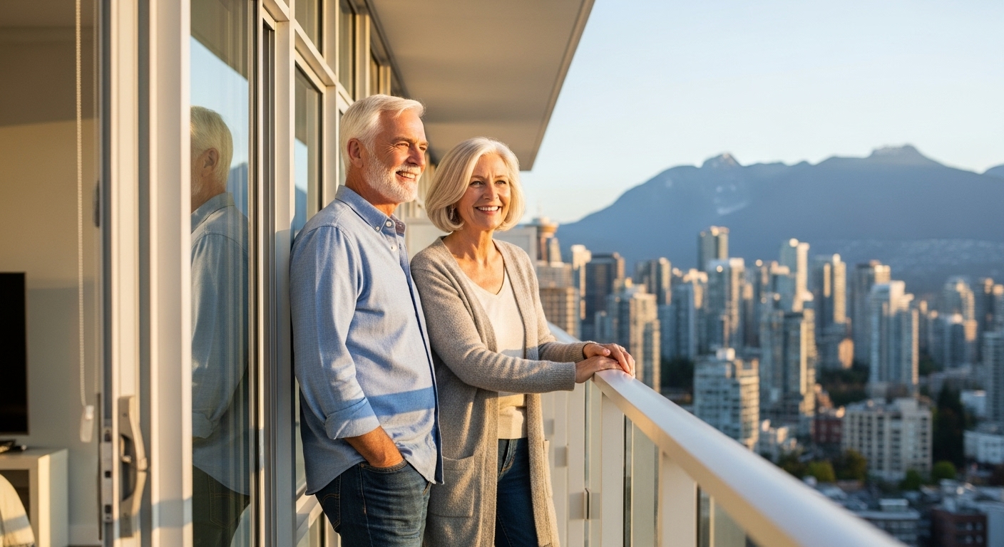 Happy empty nester couple enjoying their new Vancouver condo lifestyle