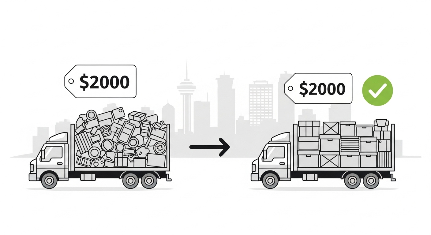 A moving truck being loaded with fewer boxes, showing how decluttering reduces moving costs.