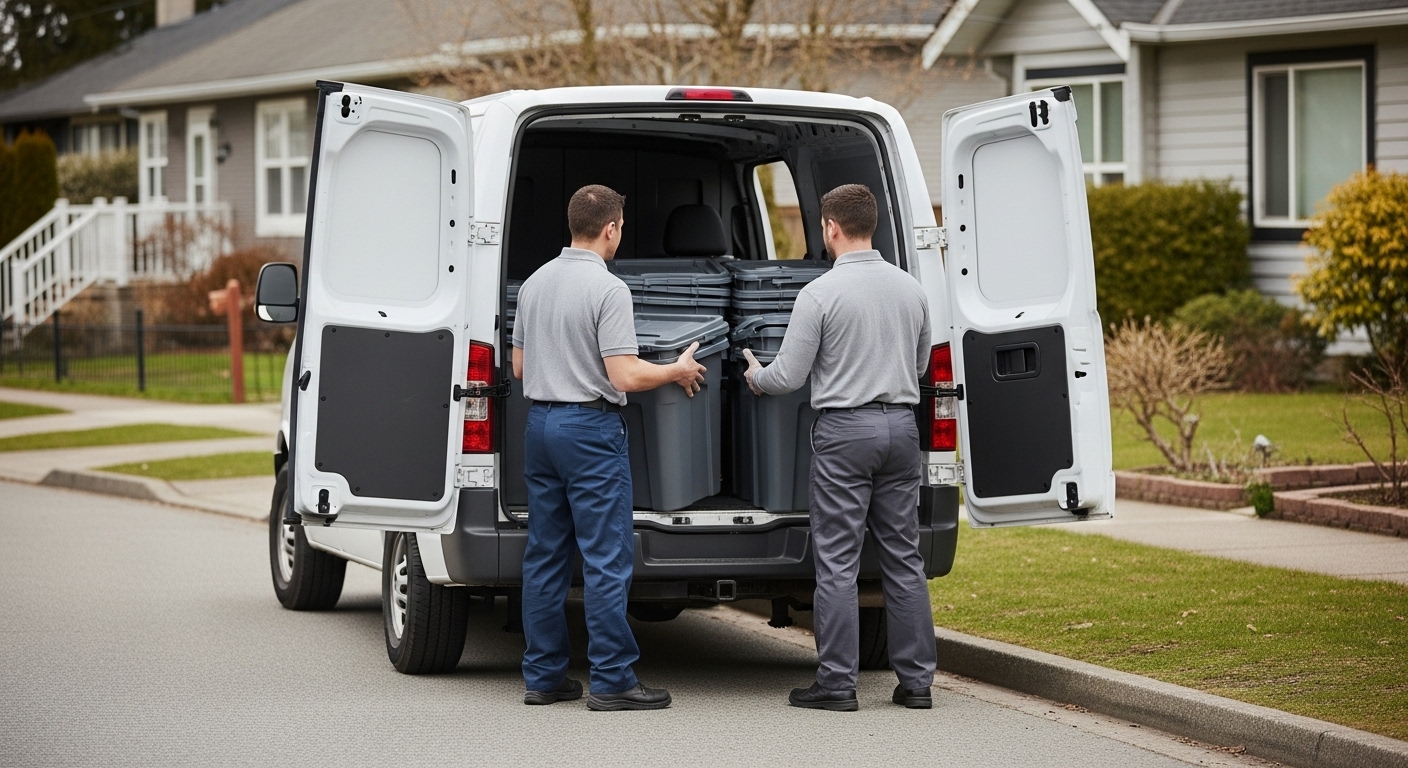 An unmarked truck providing discreet hoarding cleanup services in Vancouver.