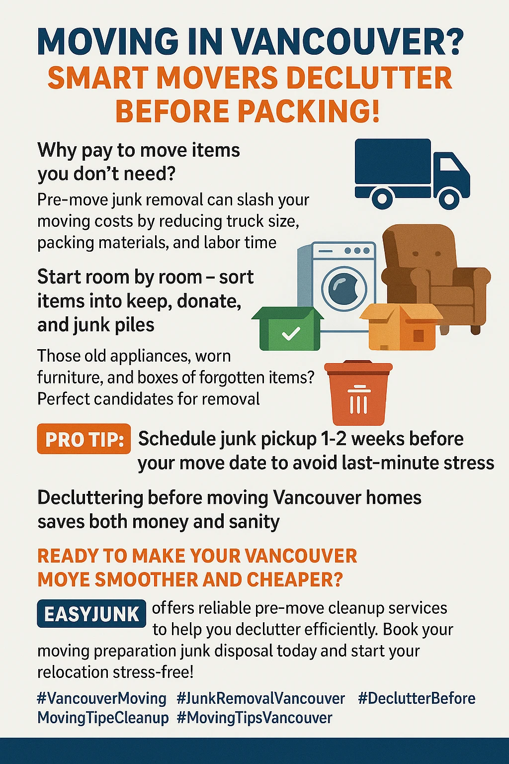 Infographic with key takeaways for pre-move junk removal in Vancouver
