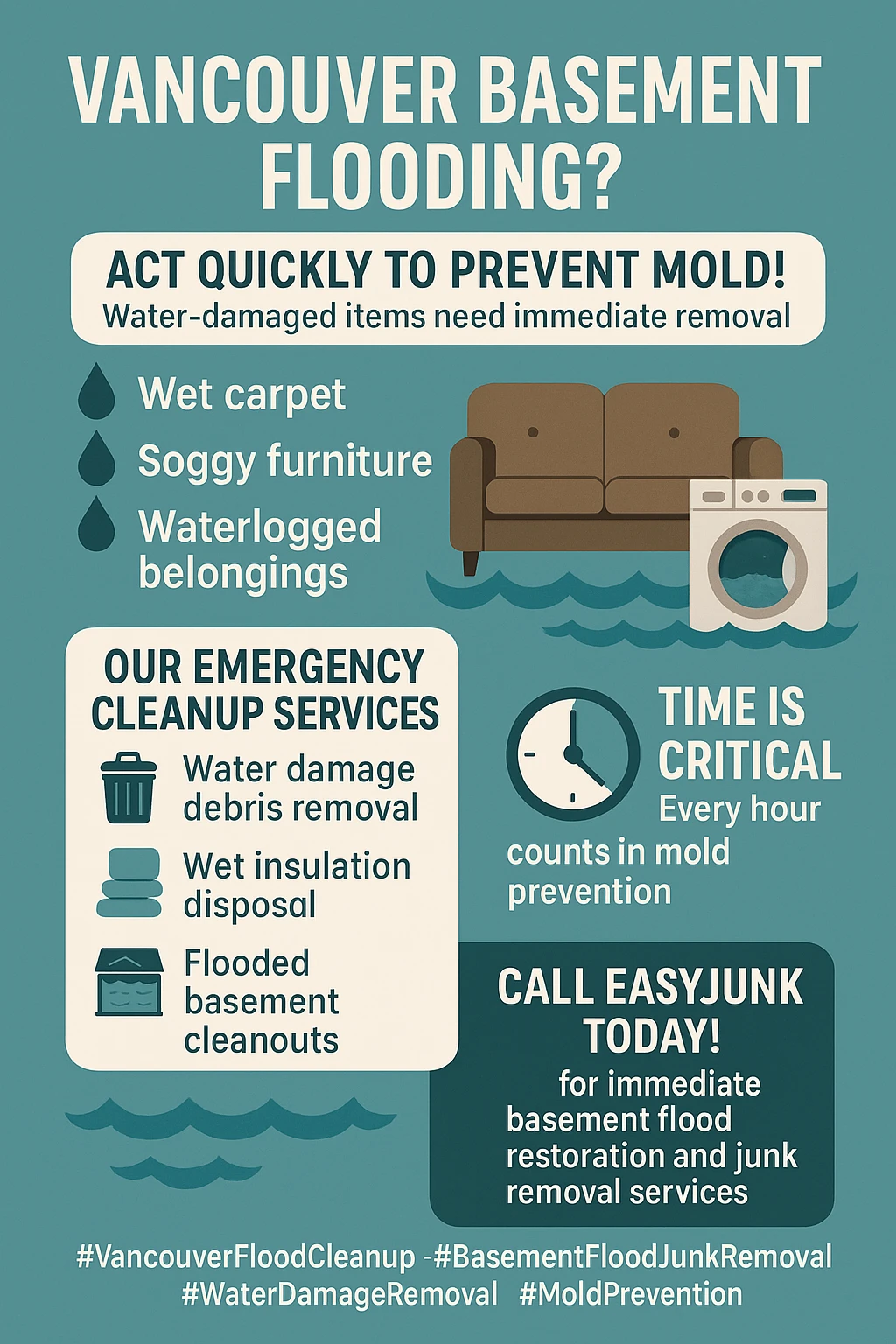 Infographic summarizing key takeaways for Vancouver basement flooding junk removal.