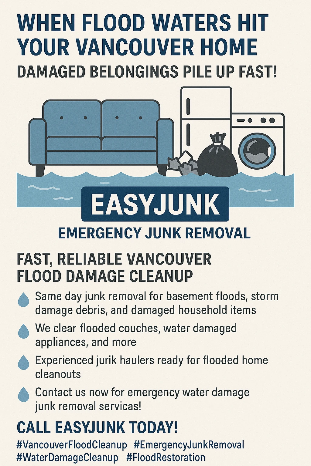 Infographic summarizing key takeaways for Vancouver flood damage junk removal.