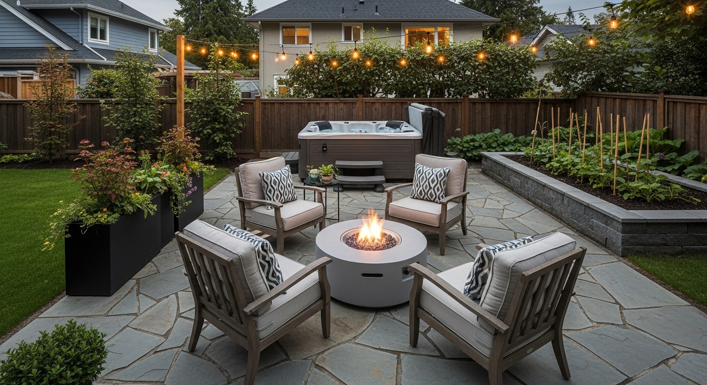 A beautiful transformed backyard patio after hot tub removal