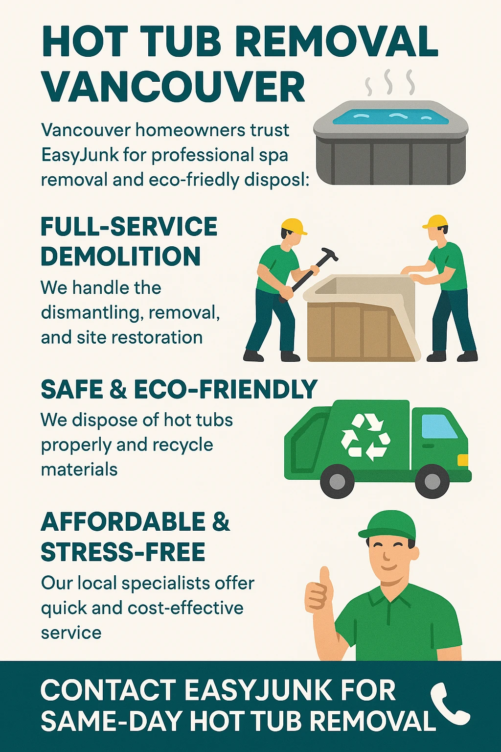 Vancouver hot tub removal key takeaways infographic