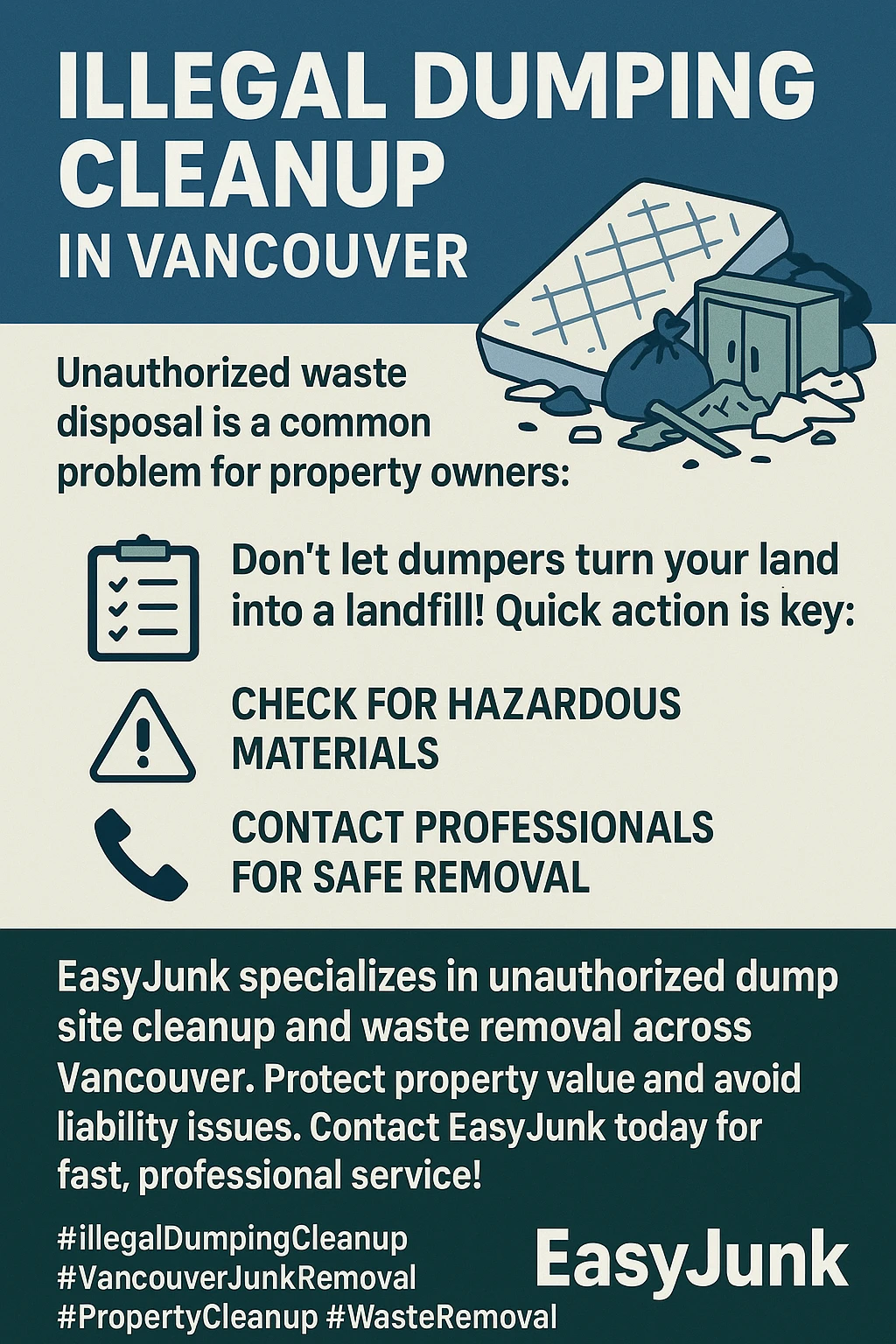 Infographic with key facts about illegal dumping and cleanup in Vancouver.