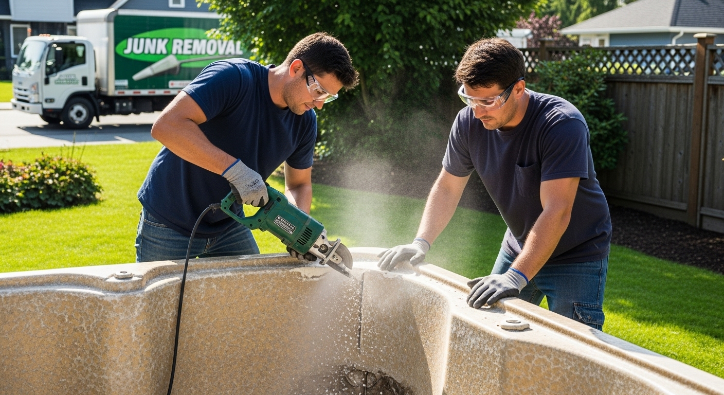 A professional team in Vancouver safely removing a hot tub