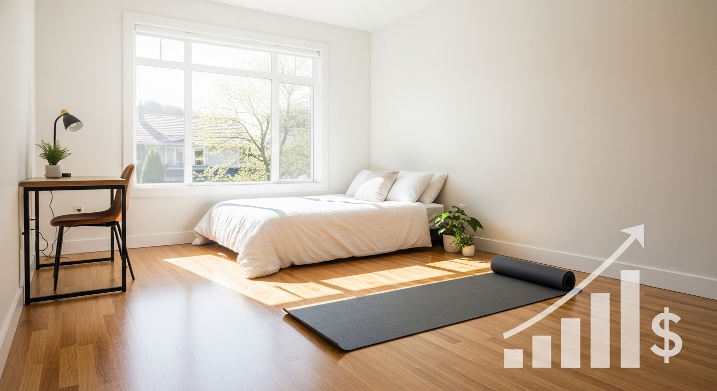 A repurposed Vancouver office space converted into a clean living area.