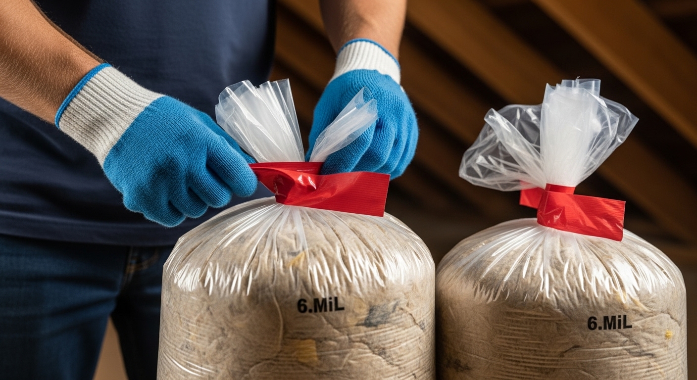 Red bags for safe asbestos disposal in Vancouver.