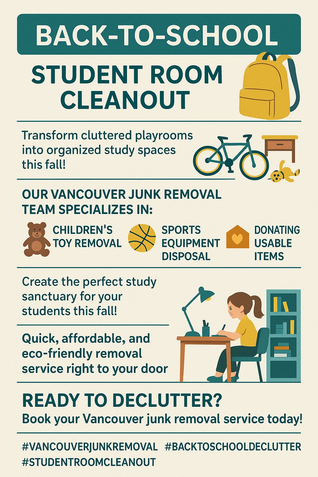 Infographic summarizing key takeaways for Vancouver back-to-school decluttering