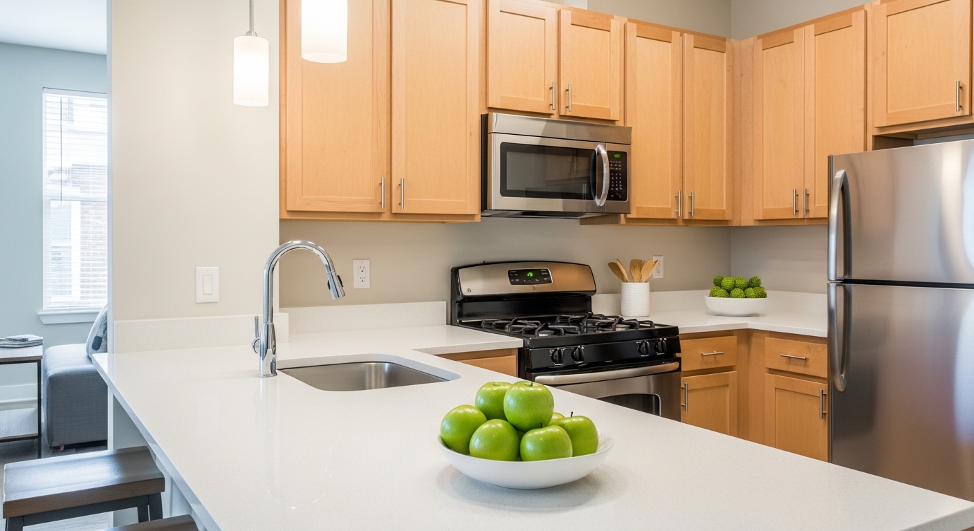 A clean and pristine Vancouver apartment, freshly prepared and ready for a new tenant to move in.