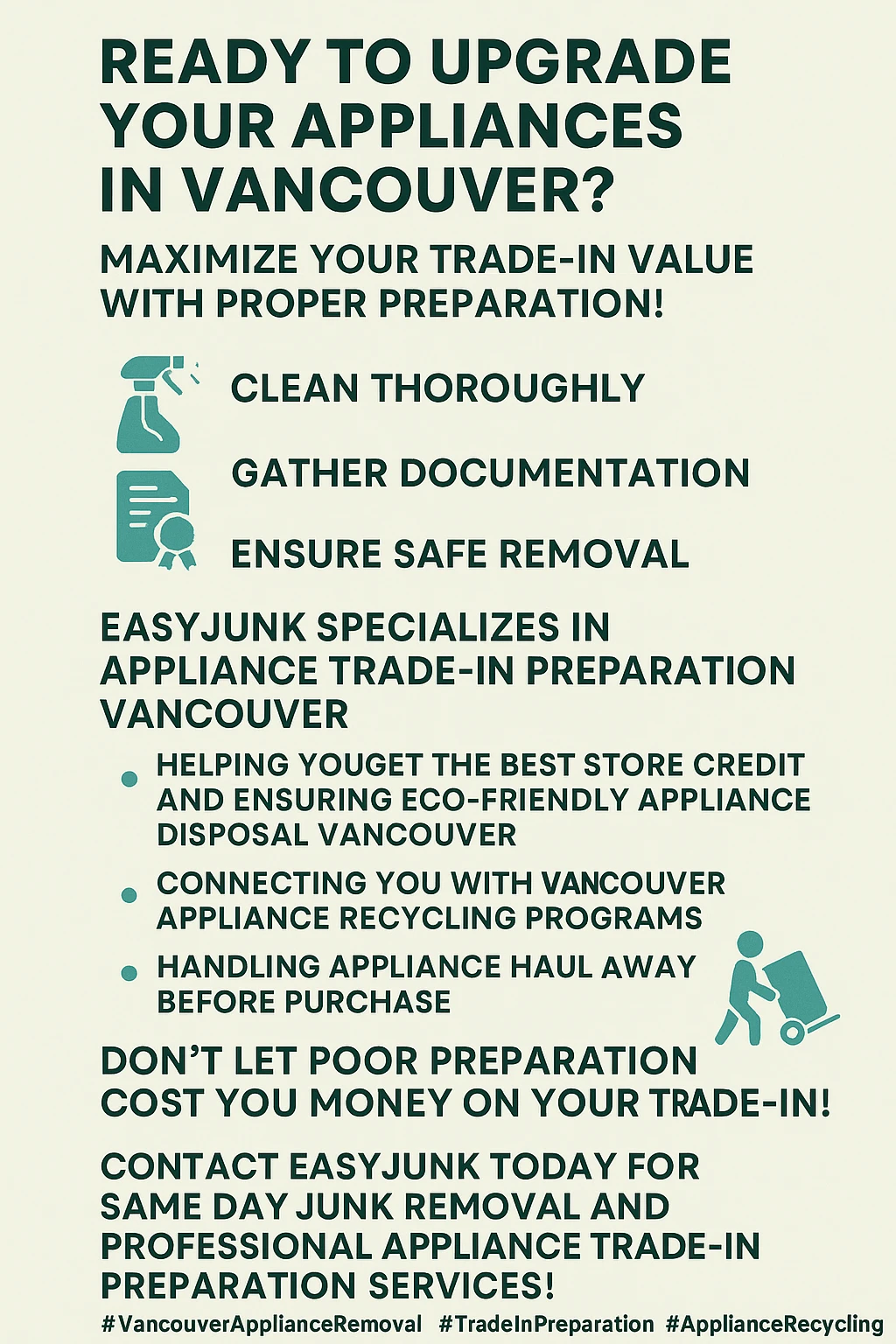 Infographic summarizing key takeaways for appliance trade-ins in Vancouver.